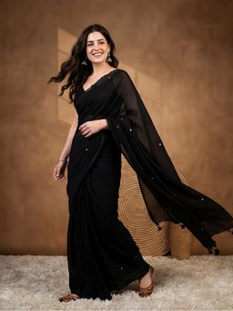 Jaipur Kurti - Black Pure Cotton Solid Saree Without Unstitched Blouse
