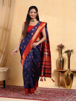 Garden VARELI - Royal Blue Silk Blend Woven Saree with Unstitched Blouse