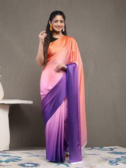 Garden VARELI - Women Purple Satin Ombre Saree with Unstitched Blouse