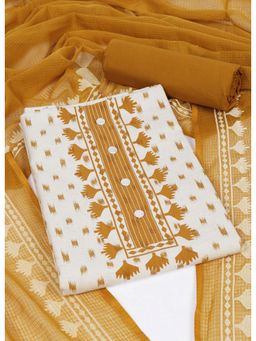 Kami Kubi - Printed Cotton Flex Unstitched Mustard Kurta and Pant with Dupatta