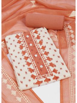 Kami Kubi - Printed Cotton Flex Unstitched Peach Kurta and Pant with Dupatta