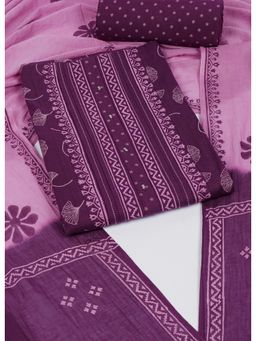 Kami Kubi - Elegant Purple Printed Cotton Unstitched Kurta and Pant with Dupatta