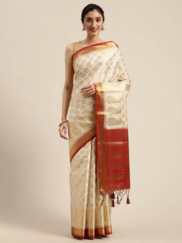 Mimosa - Women Kanjivaram Style Silk Saree With Unstitched Blouse