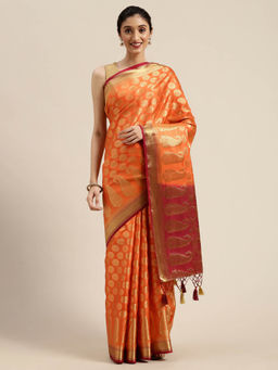 Mimosa - Women Kanjivaram Style Silk Saree With Unstitched Blouse