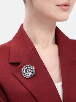 Estele - Elegant Blue Cz Crystal Peacock Rhodium Brooch Pin