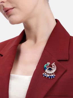 Estele - Blue Cz Feather Swan and Peacock Brooch Pin