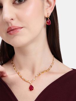 Estele - Elegant Ruby Teardrop Cz Necklace Set