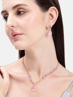 Estele - Rosegold Cz Mint Pink Drop Necklace Set