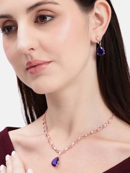 Estele - Rosegold Purple Cz Statement Necklace Set