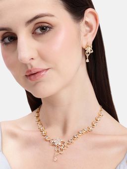 Estele - Gold White Cz Floral Statement Necklace Set