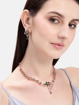 Estele - Rosegold Plated Green Cz Flower Motif Necklace Set