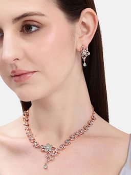 Estele - Rosegold Plated Blue Cz Floral Necklace Set