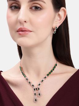Estele - Rosegold Plated Green Cz Drop Necklace Set