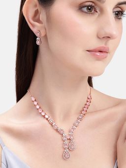 Estele - Statement Drop Rosegold Plated Mint Pink Cz Party Wear Jewellery Necklace Set