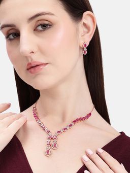 Estele - Opulent Statement Rosegold Plated Ruby Cz Necklace Set