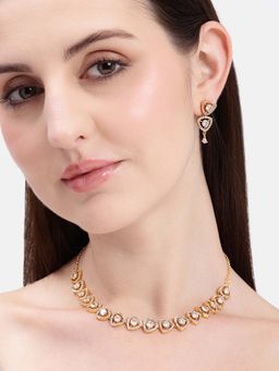 Estele - Geometric Triangular Design Gold Plated White Cz Necklace Set