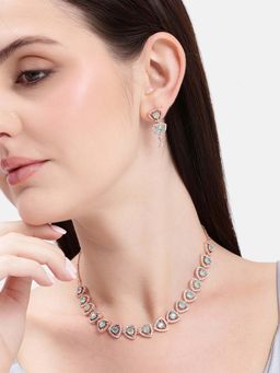Estele - Geometric Halo Design Rosegold Blue Cz Necklace Set