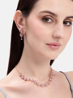 Estele - Geometric Frame Rosegold Plated Mint Pink Cz Necklace Set