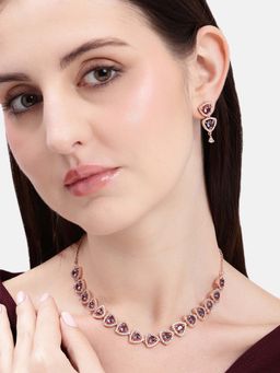 Estele - Geometric Motif Rosegold Tone Purple Cz Necklace Set