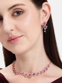 Estele - Contemporary Frame Design Rosegold Ruby Cz Necklace Set