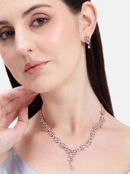 Estele - Elegant Floral Link Rosegold Plated Mint Green Cz Necklace Set