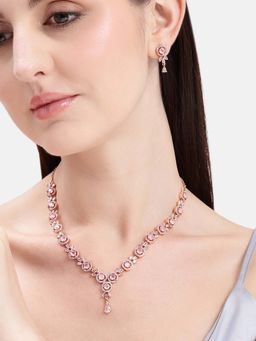 Estele - Statement Floral Design Rosegold Mint Pink Cz Necklace Set