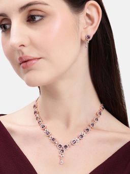 Estele - Floral Cluster Rosegold Plated Purple Cz Necklace Set