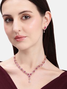 Estele - Contemporary Stone Studded Rosegold Ruby Cz Necklace Set