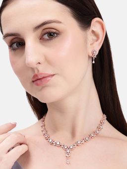 Estele - Floral Cluster Rose Gold Plated White Cz Necklace Set