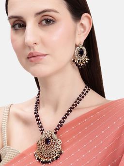 Estele - Morbagh Gold Plated Purple Cz Heritage Statement Necklace Set