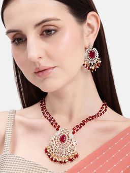 Estele - Morbagh Royal Gold Plated Ruby Cz Statement Necklace Set