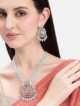 Estele - Morbagh Premium Mint Blue Cz Couture Necklace Set
