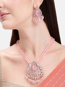 Estele - Morbagh Luxe Mint Pink Cz Bridal Necklace Set