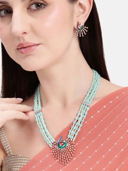 Estele - Morbagh Elegant Mint Blue Cz Beaded Necklace Set