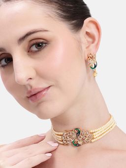 Estele - Morbagh Royal Pearl Layered Cz Statement Choker Set