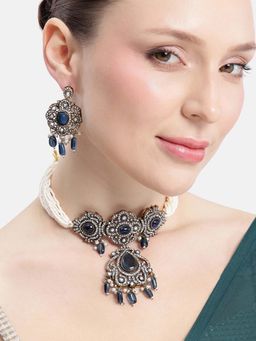 Estele - Rajangna Navy Blue Polki Choker Set