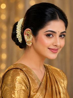 OOMPH - Gold Tone Peacock Design with Kemp Stone Ethnic Beads Ear Cuff