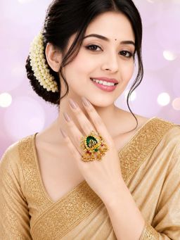 OOMPH - Gold Heritage Rajwadi Peacock Design with Ghungroo Detailing Cocktail Ring