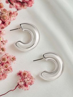Zaveri Pearls - Silver Tone Contemporary Statement Semi Hoops