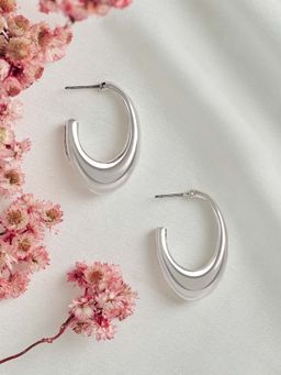 Zaveri Pearls - Silver Tone Contemporary Statement Semi Hoops