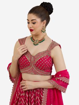 Zaveri Pearls - Pink Green Stones Beads Statement Necklace Set