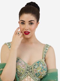Zaveri Pearls - Green Dazzling Cubic Zirconia Contemporary Brass Ring