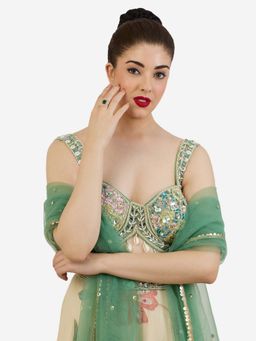 Zaveri Pearls - Green Dazzling Cubic Zirconia Contemporary Brass Ring