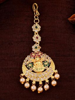 Estele - Gold Plated CZ Heavenly Lakshmi Devi Designer Maang Tikka with Pearl for Women