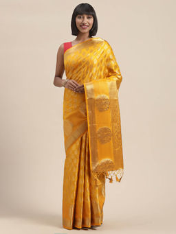 Mimosa - Women Kanjivaram Style Silk Saree With Unstitched Blouse