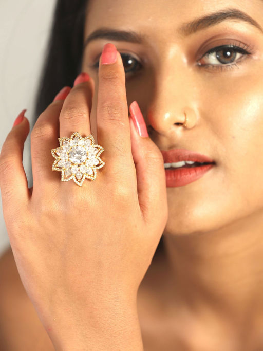 Laida Gold Plated Handcrafted Ad Studded Floral Ring