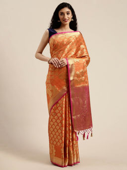 Mimosa - Women Kanjivaram Style Silk Saree With Unstitched Blouse