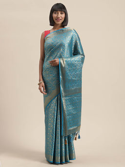 Mimosa - Women Mysore Silk Style Crepe Saree With Unstitched Blouse