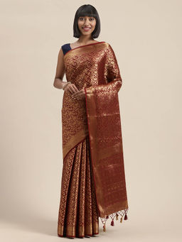 Mimosa - Women Mysore Silk Style Crepe Saree With Unstitched Blouse