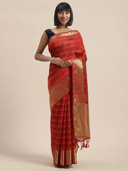 Mimosa - Women Kanjivaram Style Silk Saree With Unstitched Blouse